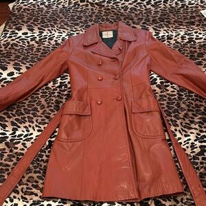 Leather mid trench coat